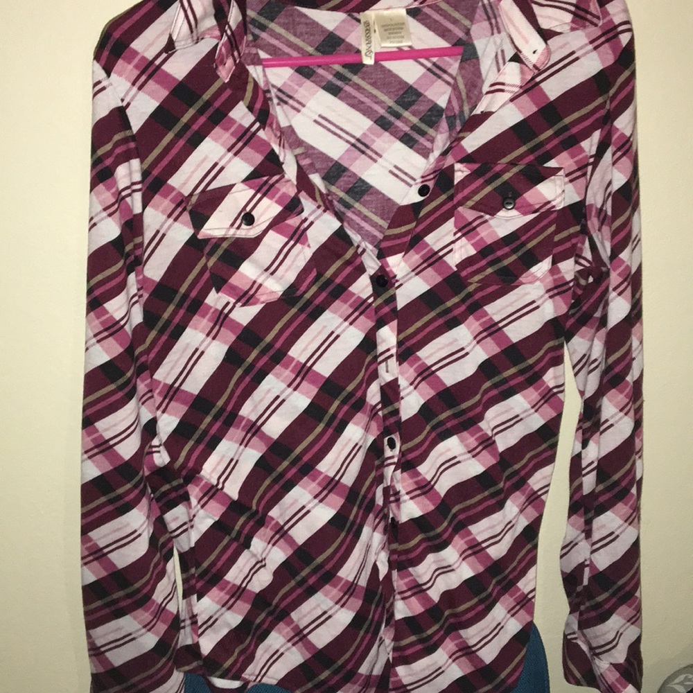 button up flannel (purple and pink)